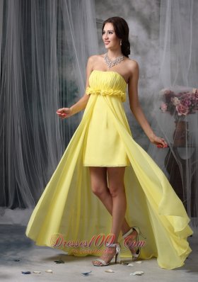 Sheath High-low Yellow Hand Made Flower Prom Dress