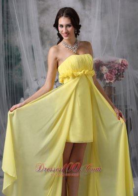 Sheath High-low Yellow Hand Made Flower Prom Dress