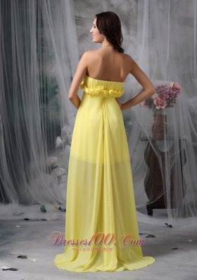 Sheath High-low Yellow Hand Made Flower Prom Dress