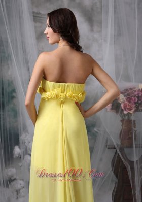 Sheath High-low Yellow Hand Made Flower Prom Dress