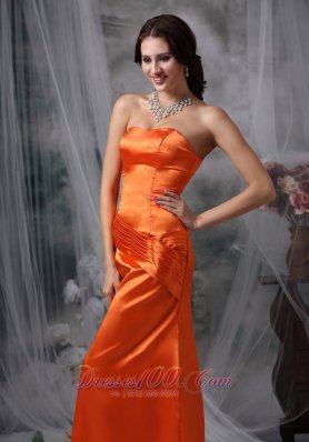 Orange Red Column Satin Ruched Prom Dress Strapless