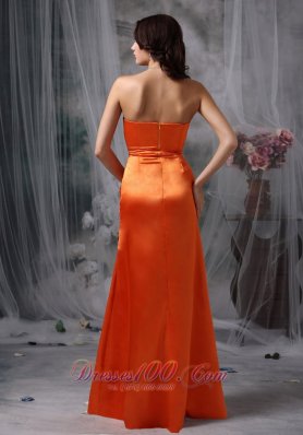 Orange Red Column Satin Ruched Prom Dress Strapless