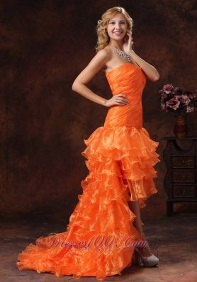 Crisscross High-low Organza Orange Red Layered Holiday Dress