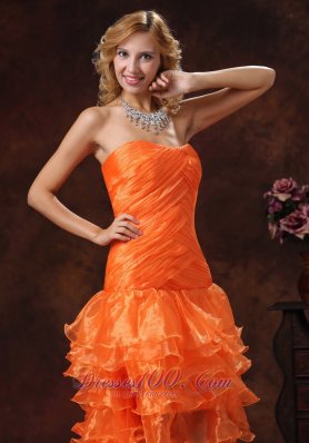 Crisscross High-low Organza Orange Red Layered Holiday Dress