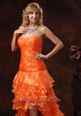 Crisscross High-low Organza Orange Red Layered Holiday Dress