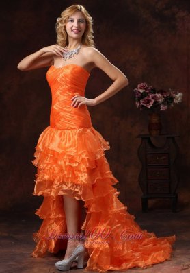 Crisscross High-low Organza Orange Red Layered Holiday Dress