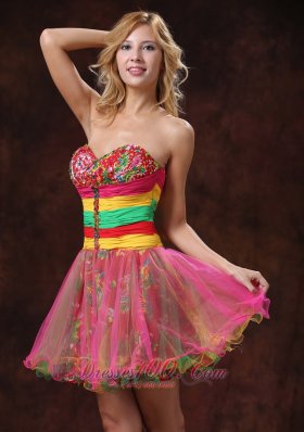 Colorful Mini-length Sweetheart Beaded Cocktail Dress