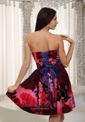 Printed Multi-color Mini-length Prom Holiday Dress Strapless