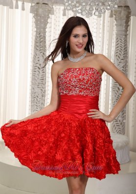 Rolling Flower Red Mini Prom Dress Strapless Beaded