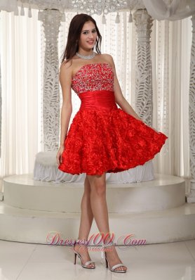 Rolling Flower Red Mini Prom Dress Strapless Beaded