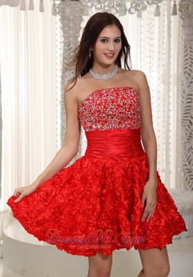 Rolling Flower Red Mini Prom Dress Strapless Beaded