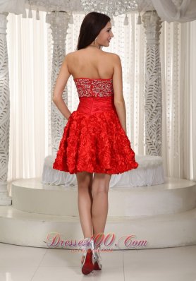 Rolling Flower Red Mini Prom Dress Strapless Beaded