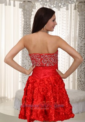 Rolling Flower Red Mini Prom Dress Strapless Beaded