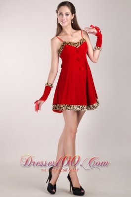 Mini-length Leopard Red Prom Dress with Straps