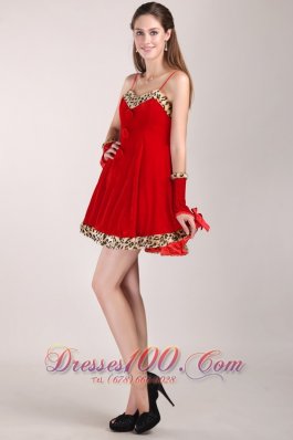 Mini-length Leopard Red Prom Dress with Straps