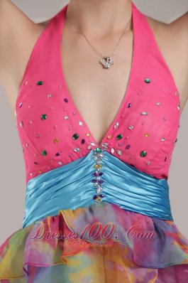 Mini-length Cocktail Holiday Dress with Halter Print Beading