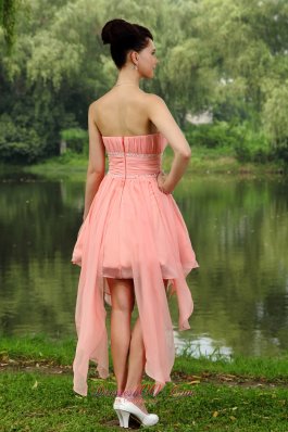 Light Pink Ruffled Mini-length Beaded Homecoming Dress