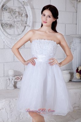 Appliques White Mini-length Organza Prom Dress