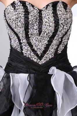 Ruffles High-Low White and Black Prom Holiday Dress Beaded