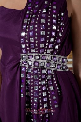 High Neck Dark Purple Knee-length Beads Prom Dress