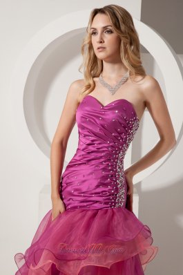 Fuchsia Layered Beading Sweetheart Prom Holiday Dress Ruch