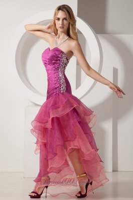 Fuchsia Layered Beading Sweetheart Prom Holiday Dress Ruch