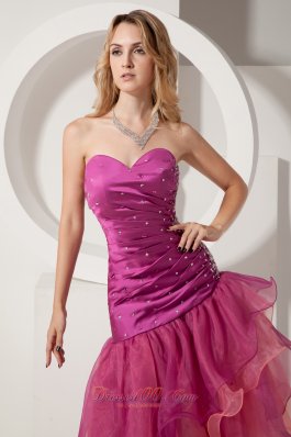 Fuchsia Layered Beading Sweetheart Prom Holiday Dress Ruch