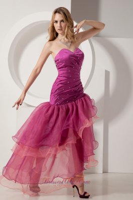 Fuchsia Layered Beading Sweetheart Prom Holiday Dress Ruch