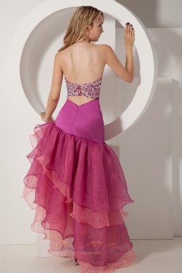 Fuchsia Layered Beading Sweetheart Prom Holiday Dress Ruch