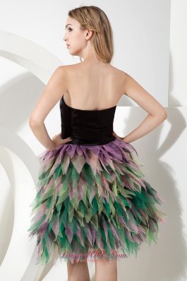 Multi-color Ruffled Bow Prom Holiday Dress Mini-length Organza