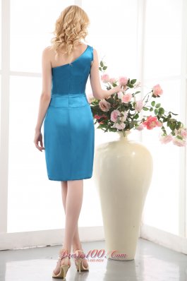 One Shoulder Sky Blue Bow Mini-length Cocktail Dress