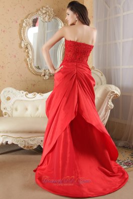 Brush Train Red A-line Taffeta Lace Prom Dress