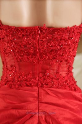 Brush Train Red A-line Taffeta Lace Prom Dress