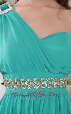 Asym Sleeve Knee-length Turquoise Beaded Bridesmaid Dress