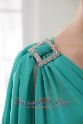 Asym Sleeve Knee-length Turquoise Beaded Bridesmaid Dress