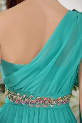 Asym Sleeve Knee-length Turquoise Beaded Bridesmaid Dress