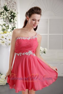 Single Strap Appliques Coral Red Short Homecoming Dress