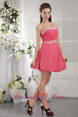 Single Strap Appliques Coral Red Short Homecoming Dress