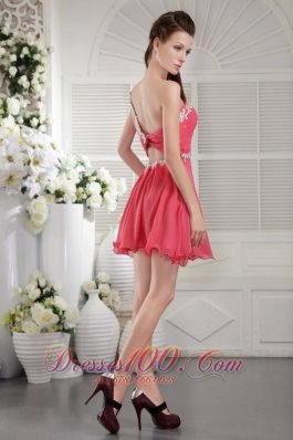 Single Strap Appliques Coral Red Short Homecoming Dress