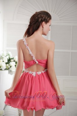 Single Strap Appliques Coral Red Short Homecoming Dress