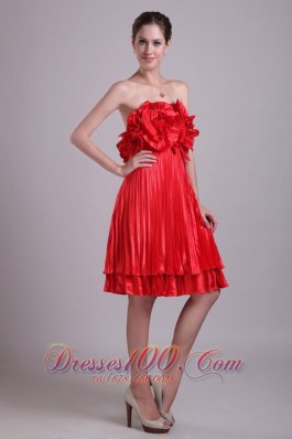 Handle Flower Red Knee-length Cocktail Dress Pleated