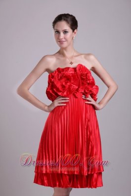 Handle Flower Red Knee-length Cocktail Dress Pleated