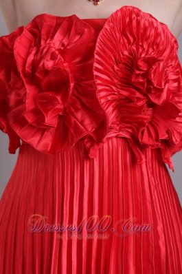 Handle Flower Red Knee-length Cocktail Dress Pleated