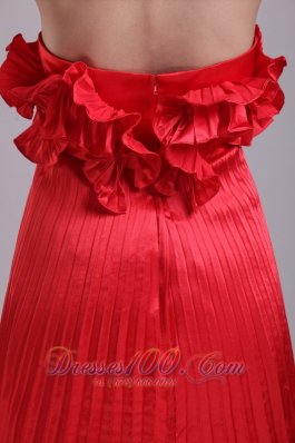 Handle Flower Red Knee-length Cocktail Dress Pleated