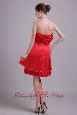 Handle Flower Red Knee-length Cocktail Dress Pleated