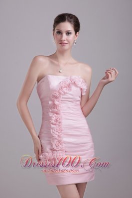 Mini-length Baby Pink Prom Gown with Hand Flowers