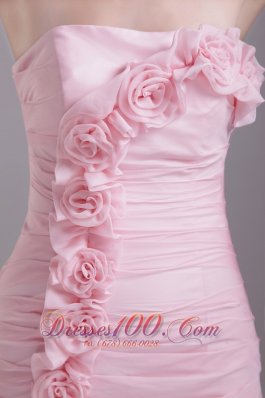 Mini-length Baby Pink Prom Gown with Hand Flowers