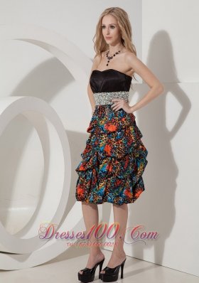 Printed Pick-ups Knee Length Evening Dress Beaded