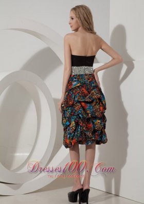 Printed Pick-ups Knee Length Evening Dress Beaded