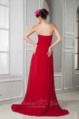 Front Split Wine Red Beads Evening Gown Brush Train